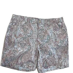 Bandolino Womans Shorts Size 12 Amy Short Cotton Cuffed Paisley Print Stretch
